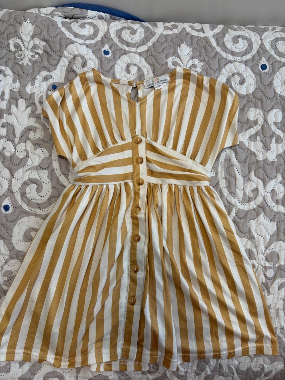 Girls' Striped Mustard & White Button-Front Dress
